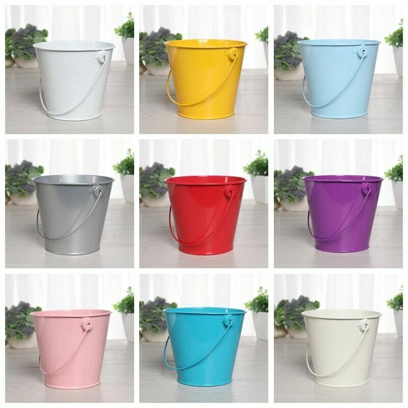 4x Mini Metall Blumentöpfe Garten Eimer Pflanzgefäß Geschenk Verschiedene Farben - Bild 2 von 4