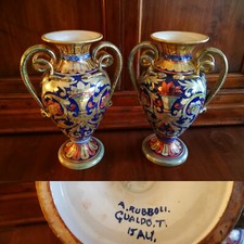 Coppia Vasi ad Anfora in Maiolica a lustro, Opificio A. Rubboli - Gualdo Tadino 