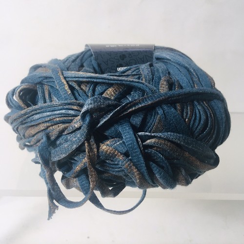 Lana Grossa Roma Ribbon Yarn 021 Lot 76001 petrol blue/copper/silver - Picture 5 of 7