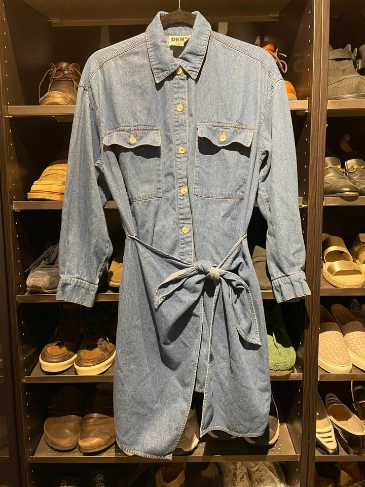 Vintage DKNY Jeans Talla 4 Manga Larga Mini Vestido Falda Envolvente Y2K Foto 2 de 4