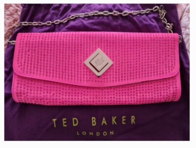 Ted Baker Bright Pink Envelope Chain Bag/clutch With Rhinestones