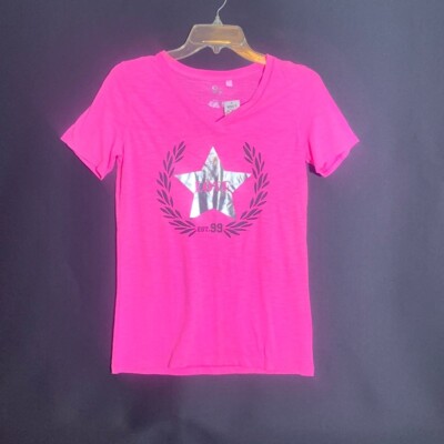 SO Intimates Pink Silver Star V Neck T-Shirt Juniors Sleep Lounge Small NWT Y2K