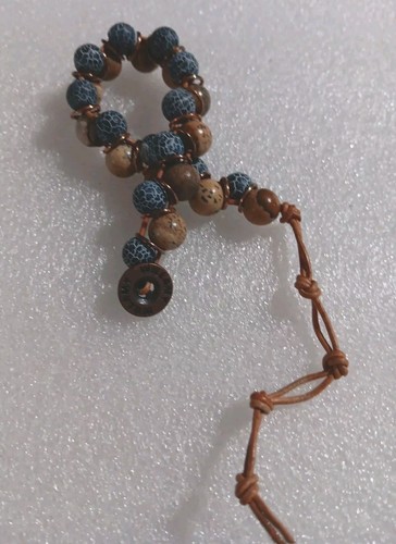 BOHO Bracelet Natural Beads JASPER AGATE COPPER on Brown Leather 7" - Picture 5 of 8