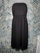 WOMENS J CREW 100% SILK SOLID BLACK LINED EMPIRE WAIST STRAPLESS MIDI DRESS SZ 4