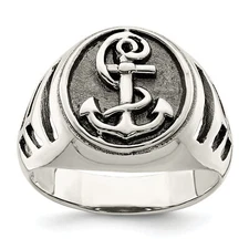 Silver Antiqued Anchor Ring QR6835