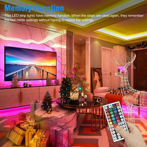 32FT LED SMD Strip Light Flexible 3528 RGB Remote Fairy Lights Room TV Party Bar - Picture 4 of 12