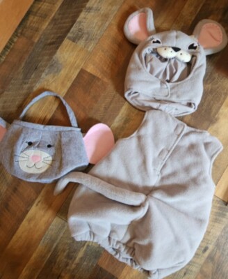 NWOT POTTERY BARN KIDS BABY 12-24 18 MONTHS GREY/PINK MOUSE