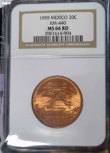 MEXICO 1959-Mo 20 Centavos, NGC MS66RD,  Key Date!