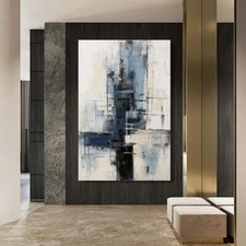 Thick Oil Knife Abstract Blue Oil Painting On Canvas Hand Painted Modern Wall