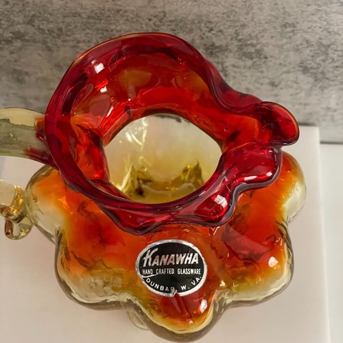 Vintage Original Label Kanawha Art Glass Amberina Footed Pitcher W. Virginia 4" - Picture 10 of 10