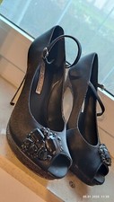 Buffalo Peeptoes Plateau Glitzer Maryjane Schwarz Damen Pumps 39