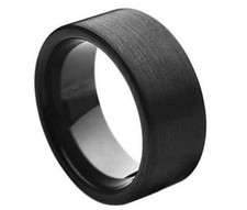 8mm Men's Genuine Tungsten Carbide Black Brushed Pipe Cut Wedding Band Ring