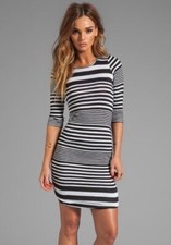 NEW Dolan Shirred Striped Tee Dress in Black & White, Size Medium