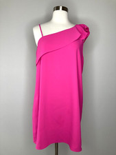 Amanda Uprichard Dress Women Size Medium Hot Pink Ruffle One Shoulder Mini Dress