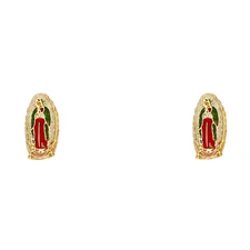 Ioka - 14K Yellow Gold Enamel Religious Guadalupe Stud Earrings