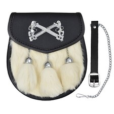 Rampant Lion St. Andrews Sporran with 3 Tassels White sporran