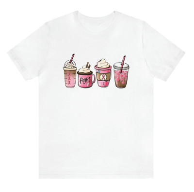 Women's Breast Cancer Awareness Latte Coffee Pink Ribbon Shirt
