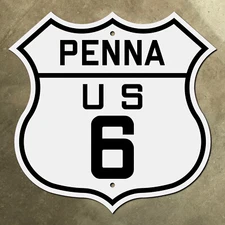 Pennsylvania US 6 Scranton highway route marker road sign Penna 1940 16x16