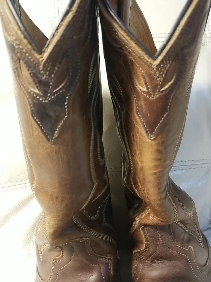 Botas Dan Post vintage para hombre talla 8,5 ¡Me encantan las incrustaciones! Vaquero marrón EE. UU. Foto 3 de 4