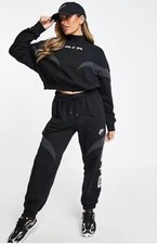 🔥Nike Air🔥Fleece Hoodie Women's Black / Dark Grey / White DD5417-010 NEW