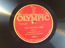 78 rpm MOCKING BIRD Margaret McKEE SCARCE 1920's OLYMPIC Record Victrola