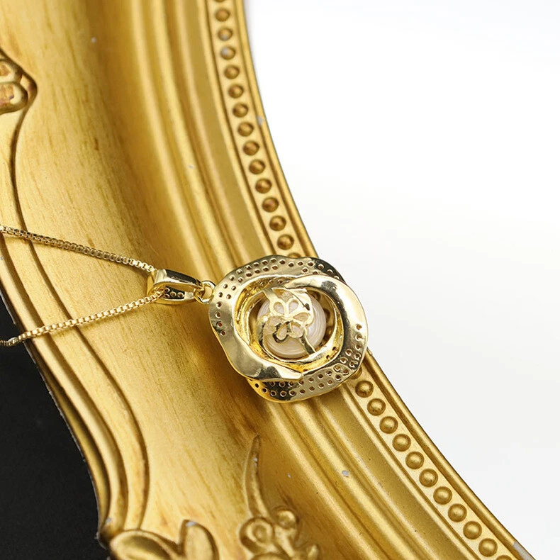 D17 vergoldete Halskette Anhänger gedreht mit Süßwasserperle und Zirkonia - Bild 3 von 4