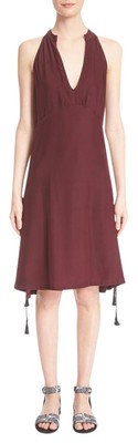 Foundrae Burnt Raisin Tassel Trim Cutaway Silk Blend Dress 8 $475