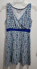 Lola by AFG Women's Activewear Sleeveless V Neck Dress Polyester Blend Blue Sz S