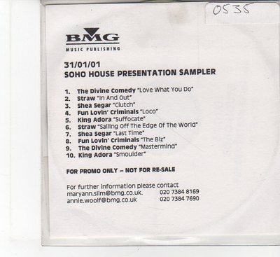 (FB892) Soho House Presentation Sampler, 10 tracks various artists - 2001 DJ CD
