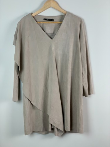 ZARA BASIC NWT $69.95 Women's Top Size XL Tan Layered V-Neck Long Sleeve
