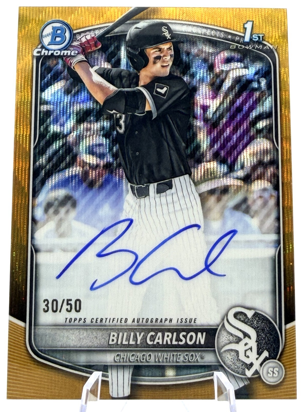 2025 Bowman Draft Billy Carlson Chrome Auto Gold Wave Refractor 1st #/50