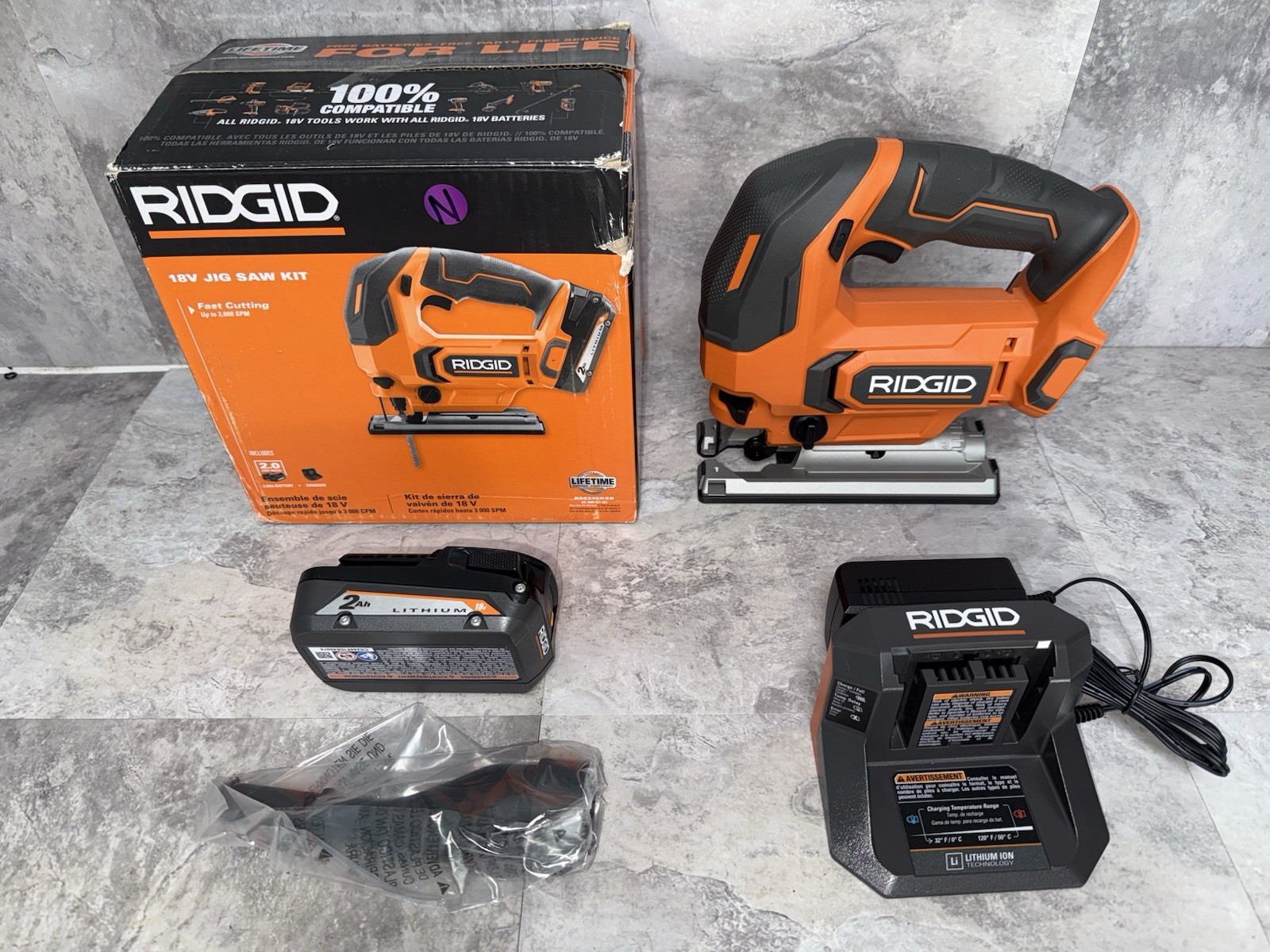 RIDGID 18V Cordless Jig Saw Kit with 2.0 Ah Lithium-Ion Battery/Charger Open Box