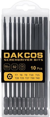 DAKCOS 10PC T7-T40 Torx Bit Set,  1/4'' Tamper Proof Star Screwdriver Bit Set
