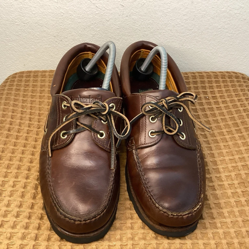 Zapatos sin cordones Timberland vintage para hombre talla 9 mocasines gruesos de cuero marrón Foto 3 de 4