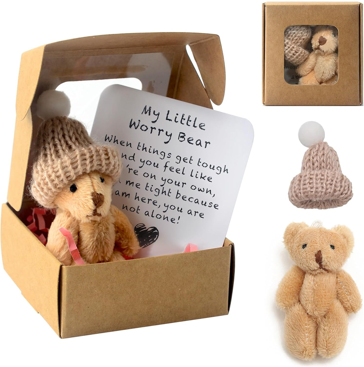 Worry Bear Hug in a Box, a Little Pocket Bear Hug, Mini Plush Bears in Box, Get