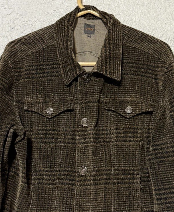 Jaqueta feminina JAG xadrez de veludo marrom com botão frontal feminina grande - Imagem 2 de 4
