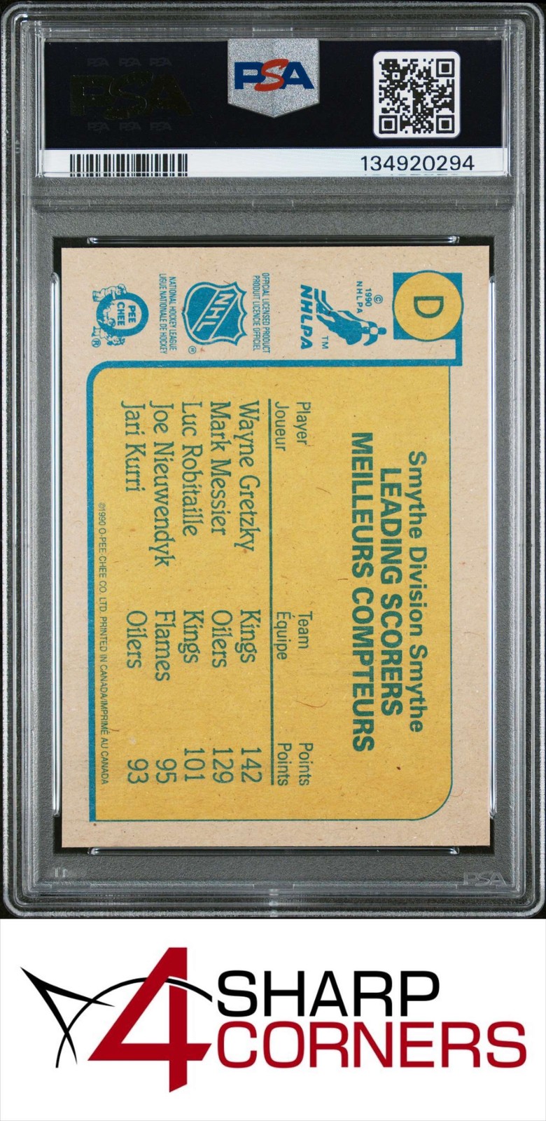 1990 O-PEE-CHEE BOX BOTTOMS HAND CUT #D WAYNE GRETZKY HOF  PSA 6 view 2