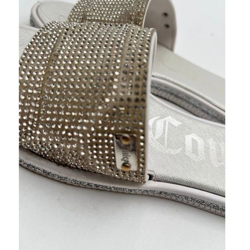 Sandalias para mujer Juicy Couture deslizantes plateadas estrás cristal brillante talla 7 Foto 4 de 4