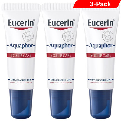 3 x Eucerin Aquaphor SOS Lip Repair Balm   Fast Relief for Dry & Chapped Lips