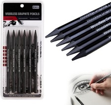 6 Pack Charcoal Pencils, Woodless Black Graphite Pencils Set, Sketching, Shadin