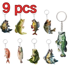 Fish Shaped Key Chain 9 Piece Fishing Hanging Ornament Key Ring Chain Bag Charm