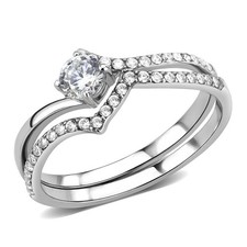 Women's Bridal Set Ring Set, Clear CZ, Stainless Steel, Engagement, Solitaire