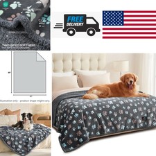 Fluffy Pet Blanket X Large 85 Inch Grey Paw Reversible Soft and Easy to Clean