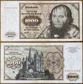 ♨️ 1000 Deutsche Mark 🌀❌ DM Schein Bundesbank 2.Januar 1960 ❌🌀 W 8621438 B ♨️