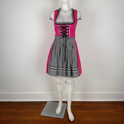 Landhaus Pink Dirndl Dress Gingham Apron Set Womens Size 32