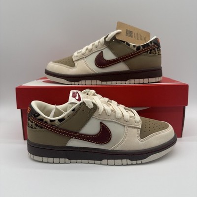 Nike Dunk Low Khaki Team Red Pearl White Leopard IM6687-262 Women's Size 7.5