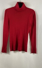 DKNY Women's Scarlet Red Ribbed Mock Neck Turtleneck Sweater Top Sz M NWT