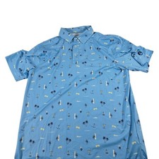 Straight Down Mens Performance Golf Polo Shirt Blue Tropical Martini Print Large