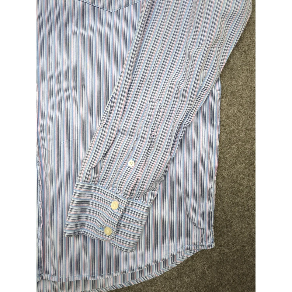 Aeropostale 男式正装衬衫中号修身条纹蓝色粉红色纽扣 — 第 4/4 张图片