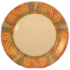 Corelle Sand Art Dinner Plate Coral Blue Gold Green Border Corning